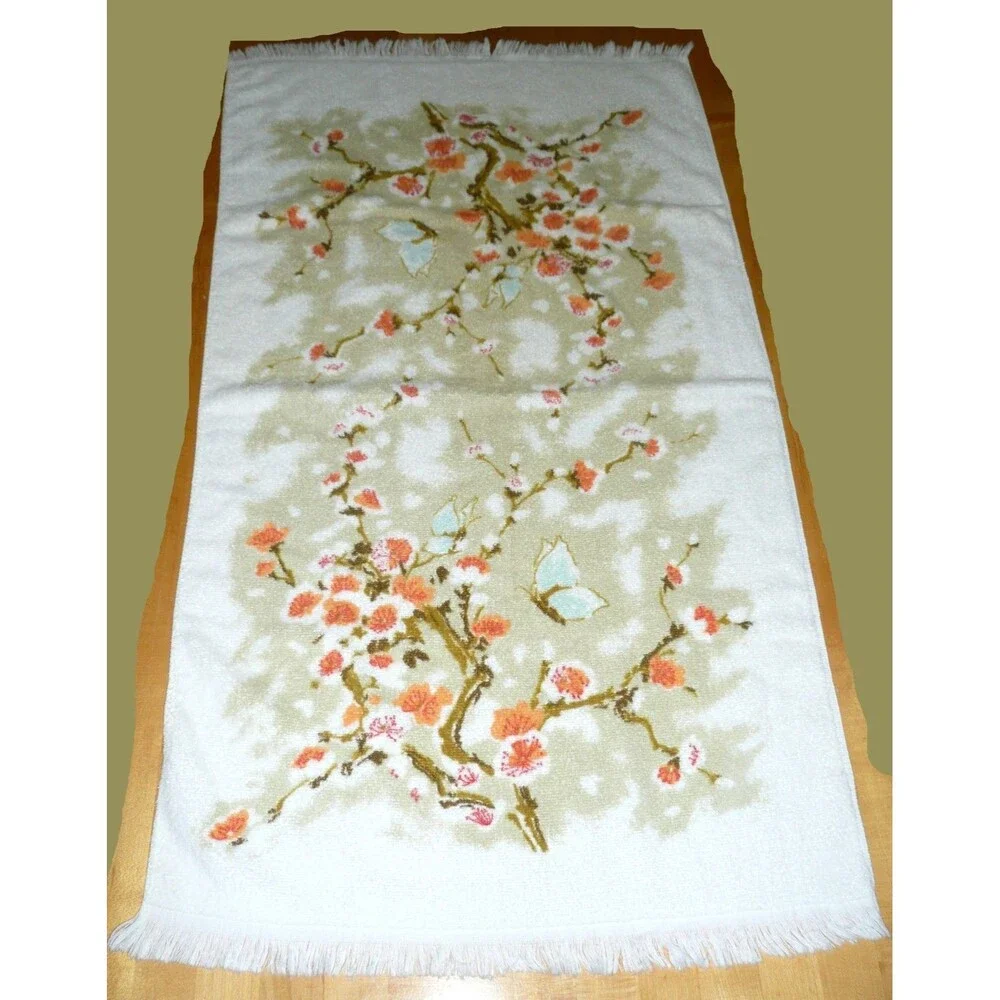 VTG set Leshner Cotton Bath + Head Towel Butterfly Floral Branches Butterflies